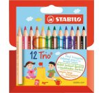 Crayon de couleur triangulaire Trio court Stabilo - Etui de 12