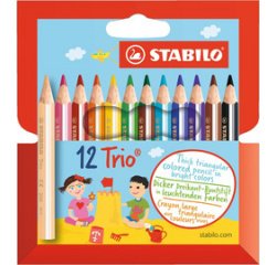 Crayon de couleur triangulaire Trio court Stabilo - Etui de 12