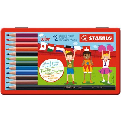 Kleurpotlood, zeskantig, metalen etui met 12 stuks