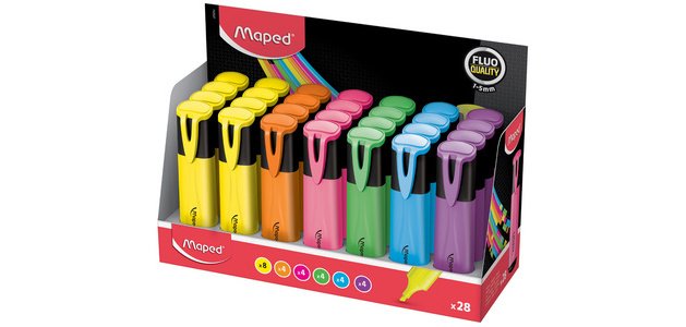 Surligneur FLUO'PEPS Classic, présentoir de 28 pièces