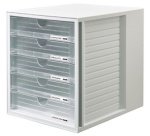 Module de classement Systembox, 5 tiroirs, en polystyrène, gris et bleu. Dimensions  L 27,5 x H 32 x P 33 cm