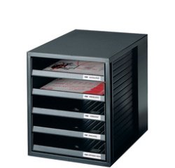 Han ladenblok met open laden, zwart