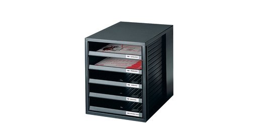 Module de classement, 5 tiroirs ouverts, noir