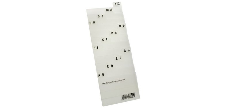 Alphabetisches Register A-Z, PP, A7 Querformat, durchsichtig, 12