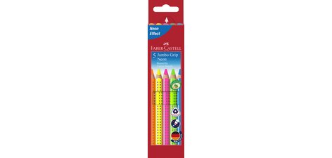 FABER-CASTELL Crayons couleur Jumbo GRIP Neon, 5 étui carton