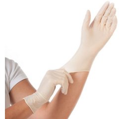 Latex handschoenen, niet gepoederd, lengte: 240 mm, voor allergische personen, geschikt voor voedingwaren, scheurvast, soepel en stevig, in natuurlijk rubber, gerolde pols, licht model dat voelt als een tweede huid, gewafeld oppervlak,  inhoud: stuks in een verrdeler met opening.