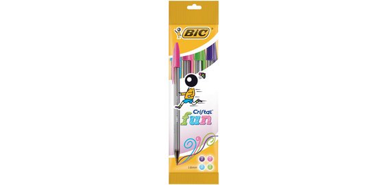 BIC Stylo à bille Cristal Fun, étuit carton de 4