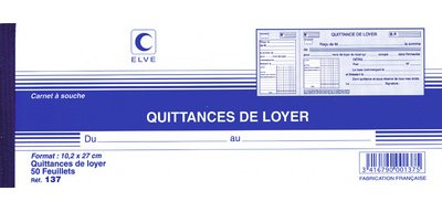 Carnet à souche elve quittances loyer 10,5x24,5cm 50 feuillets 70g papier chèque amagnétique