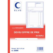 Manifold 'Offerte - Prijsofferte', 210 x 297 mm, 2 kopieën per pagina, Franstalig