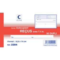 Manifold 'Reçus avec TVA', 105 x 180 mm, dupli