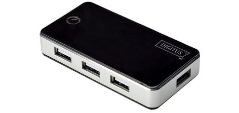 Hub USB 2.0, 7 ports, avec bloc d'alimentation, noir