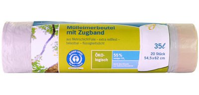 Sac poubelle à liens coulissants, 35 litres, blanc