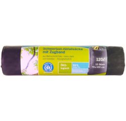 Sac poubelle renforcé à liens coulissants, 120 l