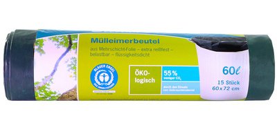 Sac poubelle, 60 litres, sans fermeture, vert/noir