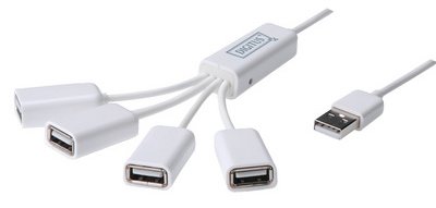 Hub USB 2.0 à câble, 4 ports, blanc