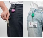 Porte-badge avec enrouleur, oval, violet/transparent