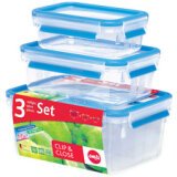 Vershouddoos CLIP & CLOSE, set van 3 stuks, transparant/blauw