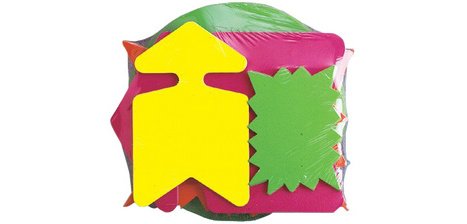 Assortiment d'étiquettes carton fluos éclatées et flèches Apli tailles assorties 4 couleurs - Paquet de 50