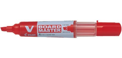 Marqueur pilot v-board master recycle effacable a sec et    rechargeable pointe biseautee large 6 mm coloris rouge