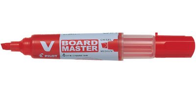 Marqueur pilot v-board master recycle effacable a sec et    rechargeable pointe biseautee large 6 mm coloris rouge