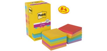 Super sticky adhesive notepad, 76x76 mm, 8+4