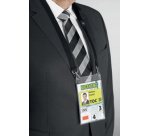 Badge évènementiel, avec ruban en tissu, A6, noir