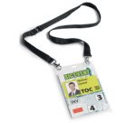 Badge évènementiel, avec ruban en tissu, A6, noir