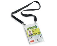 Badge évènementiel, avec ruban en tissu, A6, noir