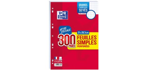 Feuilles simples perforées, A4, Seyès, Offre Spéciale