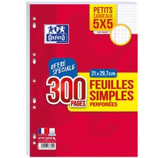 Feuilles simples perforées, A4, quadrillé, Offre