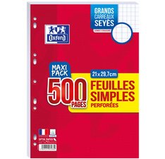 Feuilles simples perforées, A4, seyès, MAXI PACK