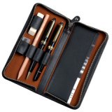 Etui pour 3 stylos, cuir, noir