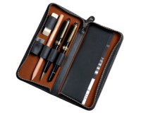 Etui pour 3 stylos, cuir, noir