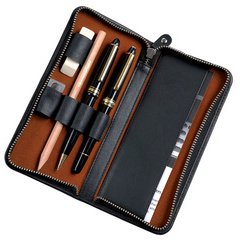 Etui pour 3 stylos, cuir, noir