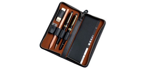 Etui pour 3 stylos, cuir, noir
