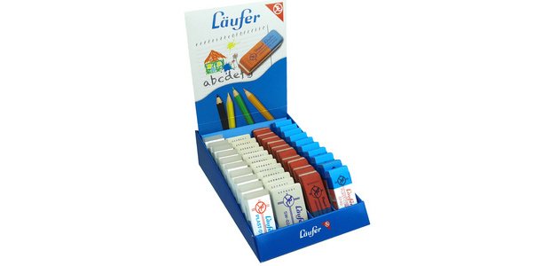 Gommes en plastique et en caoutchouc, en présentoir