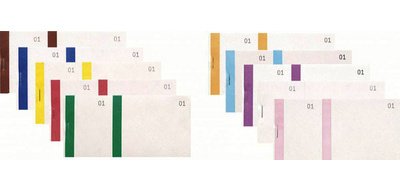 Verkaufsblock mit farbigen Streifen, 100 Blatt doppelt nummeriert, 6,6x13,5 cm