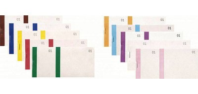 Verkaufsblock mit farbigen Streifen, 100 Blatt doppelt nummeriert, 6 ,6x13,5 cm - Farben sortiert