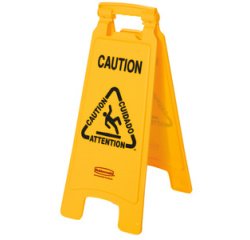 Panneau d'avertissement 'Caution', sol glissant trilingue