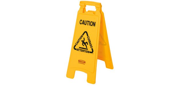 Panneau d'avertissement 'Caution', sol glissant trilingue