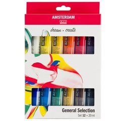 Amsterdam peinture acylique tube de 20 ml, étui de 12 pièces en couleurs assorties