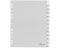 Intercalaires mensuels plastique, A4, 12 pièces,gris