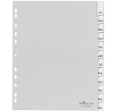 Intercalaires mensuels plastique, A4, 12 pièces,gris