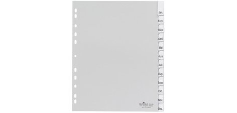 Intercalaires mensuels plastique, A4, 12 pièces,gris