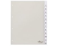 Intercalaires plastique, A4, 12 touches, transparent