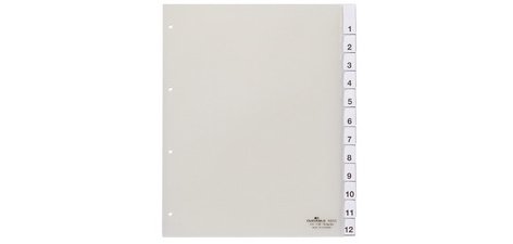 Intercalaires plastique, A4, 12 touches, transparent