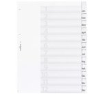 Intercalaires en plastique, A4, 12 touches, trans.