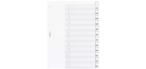 Intercalaires en plastique, A4, 12 touches, trans.