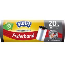 Sac poubelle, avec bande de fixation, 20 litres, noir