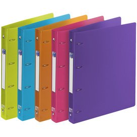 Classeur 4 anneaux plastifié Elba School Life A4 - Dos 3 cm couleurs assorties